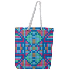 Checkerboard Square Abstract Full Print Rope Handle Tote (Large)