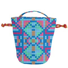 Checkerboard Square Abstract Drawstring Bucket Bag