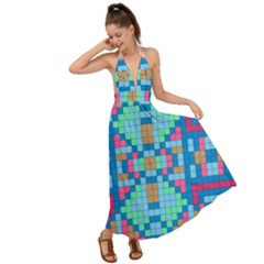 Checkerboard Square Abstract Backless Maxi Beach Dress