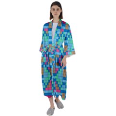 Checkerboard Square Abstract Maxi Satin Kimono