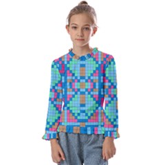 Checkerboard Square Abstract Kids  Frill Detail T-Shirt
