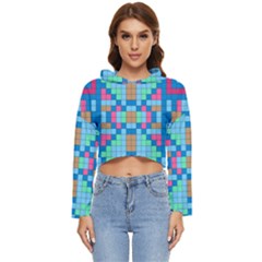 Checkerboard Square Abstract Women s Lightweight Cropped Hoodie