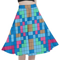 Checkerboard Square Abstract A-Line Full Circle Midi Skirt With Pocket