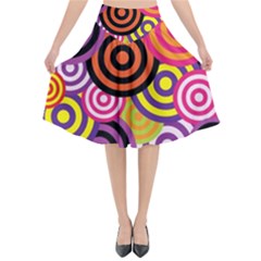 Abstract Circles Background Retro Flared Midi Skirt