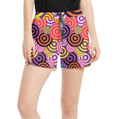 Abstract Circles Background Retro Women s Runner Shorts