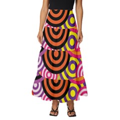 Abstract Circles Background Retro Tiered Ruffle Maxi Skirt