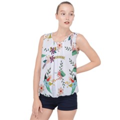 Floral Backdrop Pattern Flower Bubble Hem Chiffon Tank Top