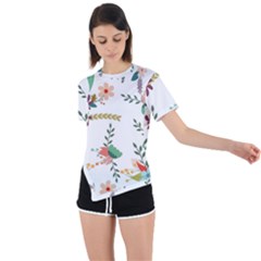 Floral Backdrop Pattern Flower Asymmetrical Short Sleeve Sports T-shirt