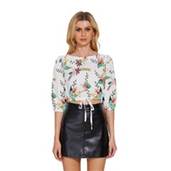 Floral Backdrop Pattern Flower Mid Sleeve Drawstring Hem Top by Ravend