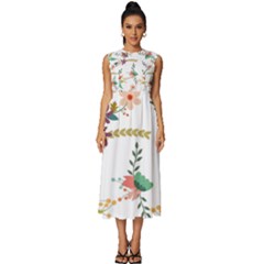 Floral Backdrop Pattern Flower Sleeveless Round Neck Midi Dress