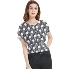 Geometric Floral Curved Shape Motif Butterfly Chiffon Blouse