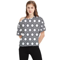 Geometric Floral Curved Shape Motif One Shoulder Cut Out T-Shirt