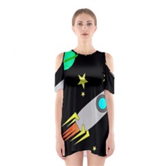 Planet Rocket Space Stars Shoulder Cutout One Piece Dress