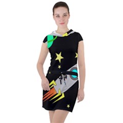 Planet Rocket Space Stars Drawstring Hooded Dress