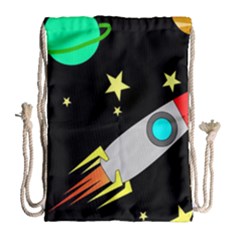 Planet Rocket Space Stars Drawstring Bag (large)