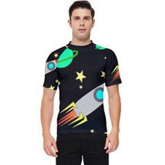 Planet Rocket Space Stars Men s Short Sleeve Rash Guard