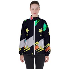 Planet Rocket Space Stars Women s High Neck Windbreaker