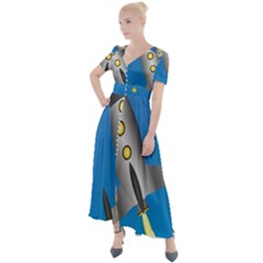 Rocket Spaceship Space Travel Nasa Button Up Short Sleeve Maxi Dress by Ravend