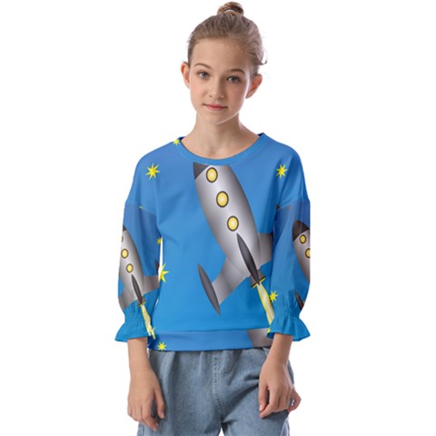 Rocket Spaceship Space Travel Nasa Kids  Cuff Sleeve Top by Ravend