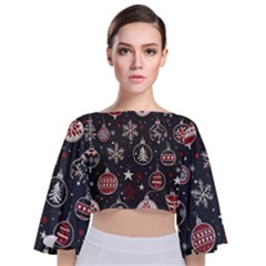 Christmas Decoration Winter Xmas Tie Back Butterfly Sleeve Chiffon Top