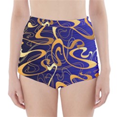 Squiggly Lines Blue Ombre High-waisted Bikini Bottoms by Ravend