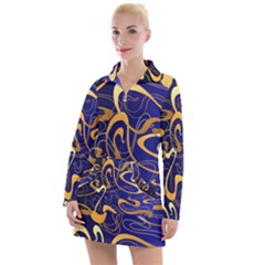 Squiggly Lines Blue Ombre Women s Long Sleeve Casual Dress