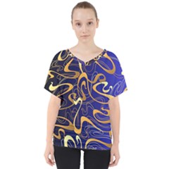 Squiggly Lines Blue Ombre V-neck Dolman Drape Top by Ravend