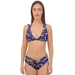 Squiggly Lines Blue Ombre Double Strap Halter Bikini Set by Ravend