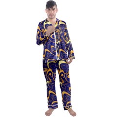 Squiggly Lines Blue Ombre Men s Long Sleeve Satin Pajamas Set