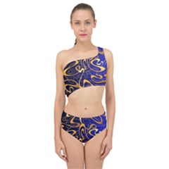 Squiggly Lines Blue Ombre Spliced Up Two Piece Swimsuit