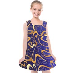 Squiggly Lines Blue Ombre Kids  Cross Back Dress by Ravend