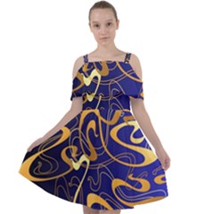 Squiggly Lines Blue Ombre Cut Out Shoulders Chiffon Dress by Ravend
