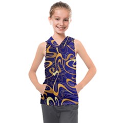 Squiggly Lines Blue Ombre Kids  Sleeveless Hoodie by Ravend