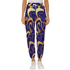 Squiggly Lines Blue Ombre Women s Cropped Drawstring Pants