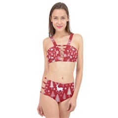 Christmas Tree Deer Pattern Red Cage Up Bikini Set by Ravend