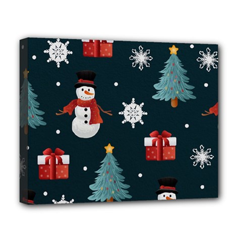 Snowmen Christmas Trees Deluxe Canvas 20  X 16  (stretched) by Ravend