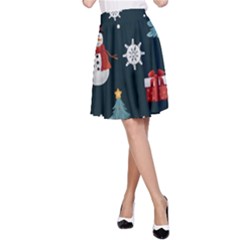 Snowmen Christmas Trees A-Line Skirt