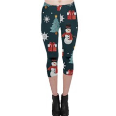 Snowmen Christmas Trees Capri Leggings 