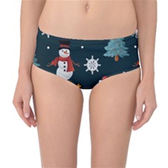 Snowmen Christmas Trees Mid-Waist Bikini Bottoms