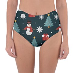 Snowmen Christmas Trees Reversible High-Waist Bikini Bottoms