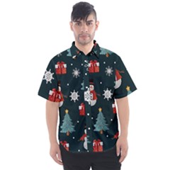 Snowmen Christmas Trees Men s Short Sleeve Shirt