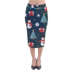 Snowmen Christmas Trees Velvet Midi Pencil Skirt