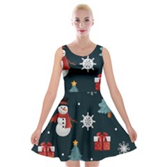 Snowmen Christmas Trees Velvet Skater Dress