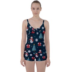 Snowmen Christmas Trees Tie Front Two Piece Tankini