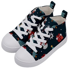 Snowmen Christmas Trees Kids  Mid-top Canvas Sneakers by Ravend