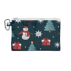 Snowmen Christmas Trees Canvas Cosmetic Bag (Medium)