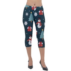 Snowmen Christmas Trees Lightweight Velour Capri Leggings 