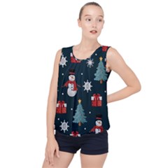 Snowmen Christmas Trees Bubble Hem Chiffon Tank Top