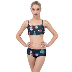 Snowmen Christmas Trees Layered Top Bikini Set