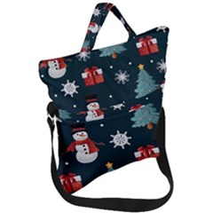 Snowmen Christmas Trees Fold Over Handle Tote Bag by Ravend